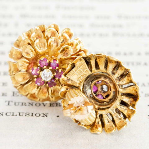 .68ctw Vintage Ruby Floral Earrings, by Tiffany & Co.
