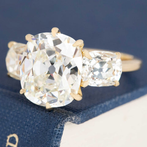 6.99ctw Old Mine Cut Diamond Trilogy Ring, GIA