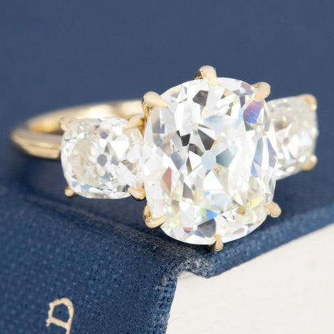 6.99ctw Old Mine Cut Diamond Trilogy Ring, GIA