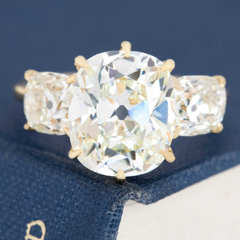 6.99ctw Old Mine Cut Diamond Trilogy Ring, GIA