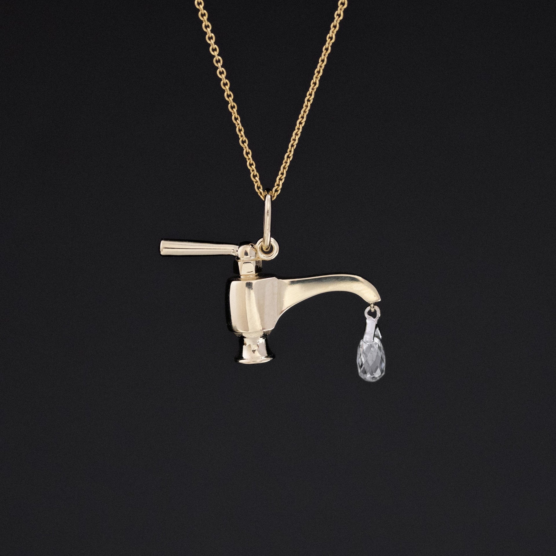 69ct Briolette Cut Diamond Faucet Pendant, 14kt Yellow Gold