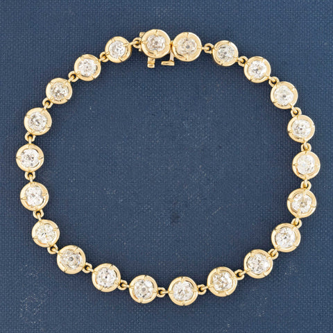 7.06ctw Old European & Old Mine Cut Diamond Compass Bezel Tennis Bracelet