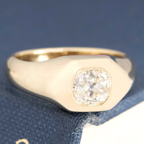 .70ct old mine cut diamond flush set signet pinky ring, 14K yellow gold – alternate view 3