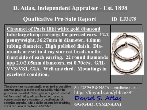 .70ctw Diamond Hoop Earrings by Chaumet Paris