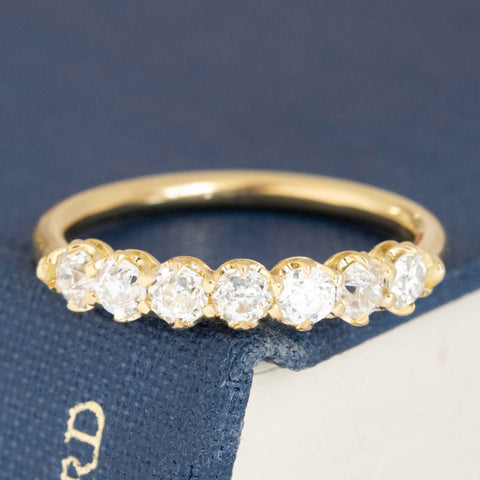 .70ctw Old European Cut Diamond Half-Hoop Band with Old European Cut Diamonds in yellow gold, antique-inspired one-of-a-kind wedding band