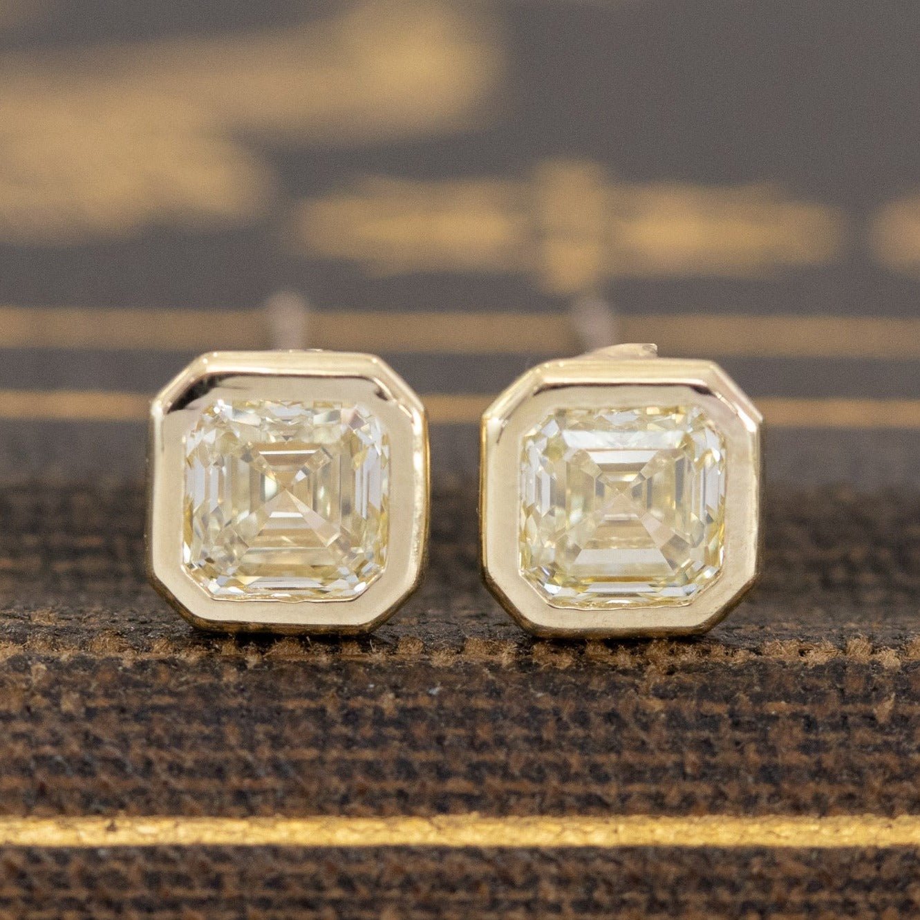 .70ctw Yellow Asscher Cut Diamond Bezel Stud Earrings