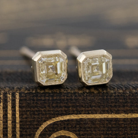 .70ctw Yellow Diamond Asscher Cut Stud Earrings