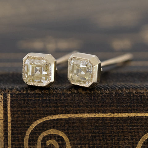 .70ctw Yellow Diamond Asscher Cut Stud Earrings