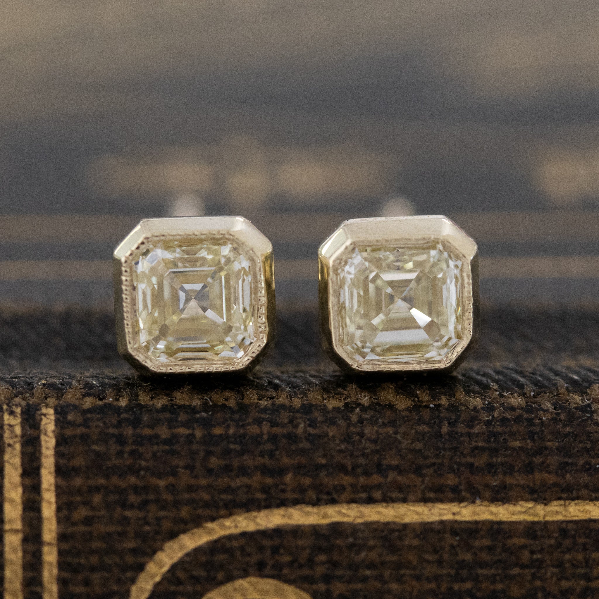 .70ctw Yellow Diamond Asscher Cut Stud Earrings