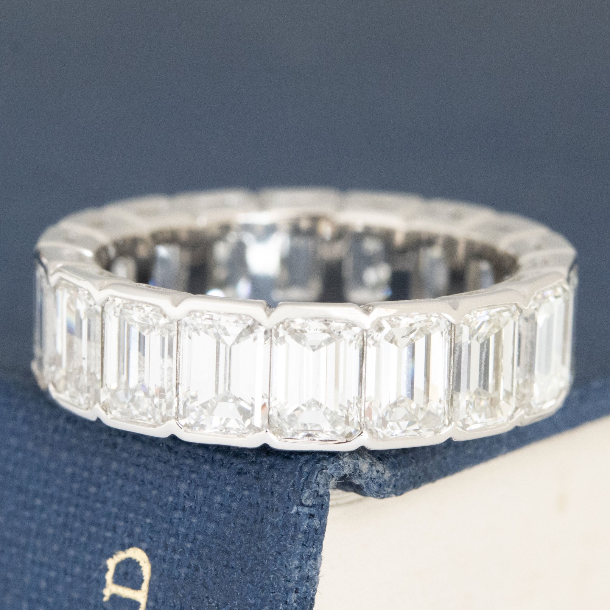 7.19ctw Emerald Cut Diamond Half-Bezel Eternity Band