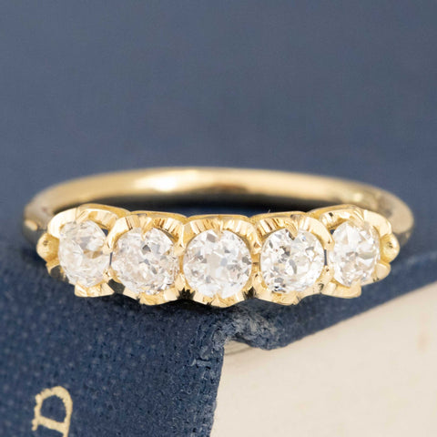 .71ctw Petite Old European Cut Diamond 5-Stone Band with Old European Cut Diamonds in yellow gold, antique-inspired one-of-a-kind wedding band