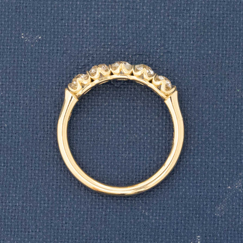 Side view of .71ctw Petite Old European Cut Diamond 5-Stone Band, natural Earth-mined Old European Cut Diamonds in yellow gold