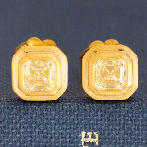 .72ctw Yellow Asscher Cut Diamond Double Bezel Stud Earrings
