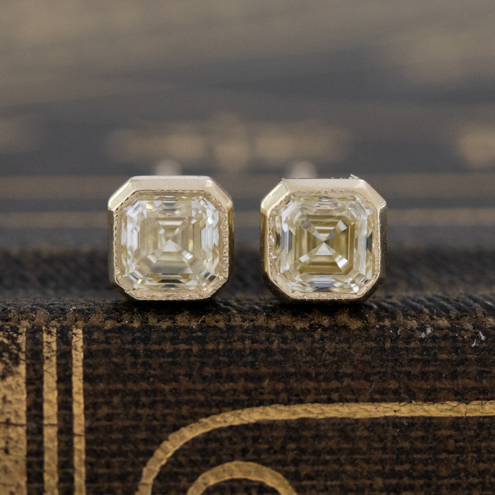 .72ctw Yellow Diamond Asscher Cut Stud Earrings