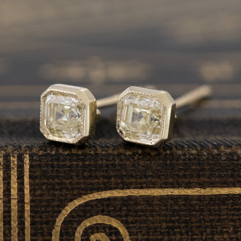 .72ctw Yellow Diamond Asscher Cut Stud Earrings