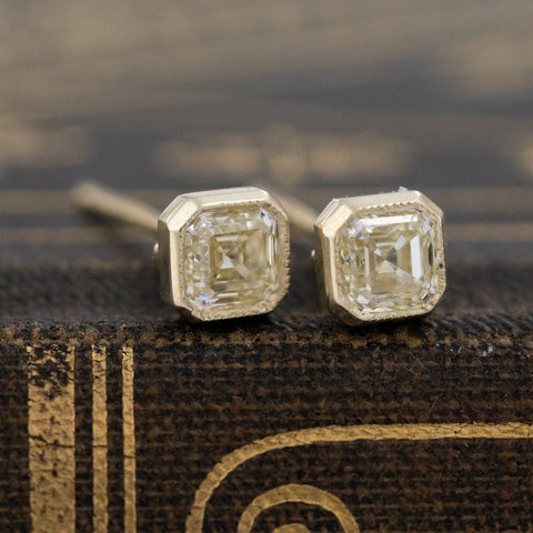 .72ctw Yellow Diamond Asscher Cut Stud Earrings