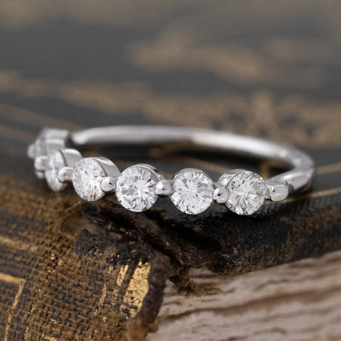 Historic style .74ctw Round Brilliant Cut Diamond Shared-Prong Band wedding band with Antique Diamonds, unique heirloom in platinum