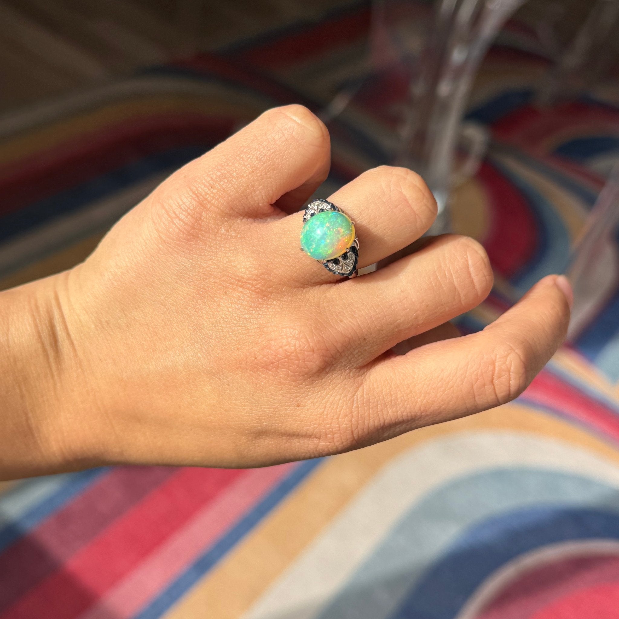 7.53ctw Edwardian Revival Diamond, Opal & Sapphire Cluster Ring