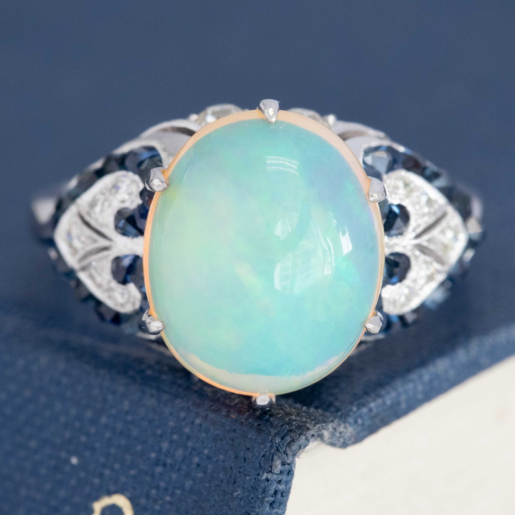 7.53ctw Edwardian Revival Diamond, Opal & Sapphire Cluster Ring