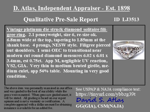 .75ct Antique Old European Cut Diamond Solitaire