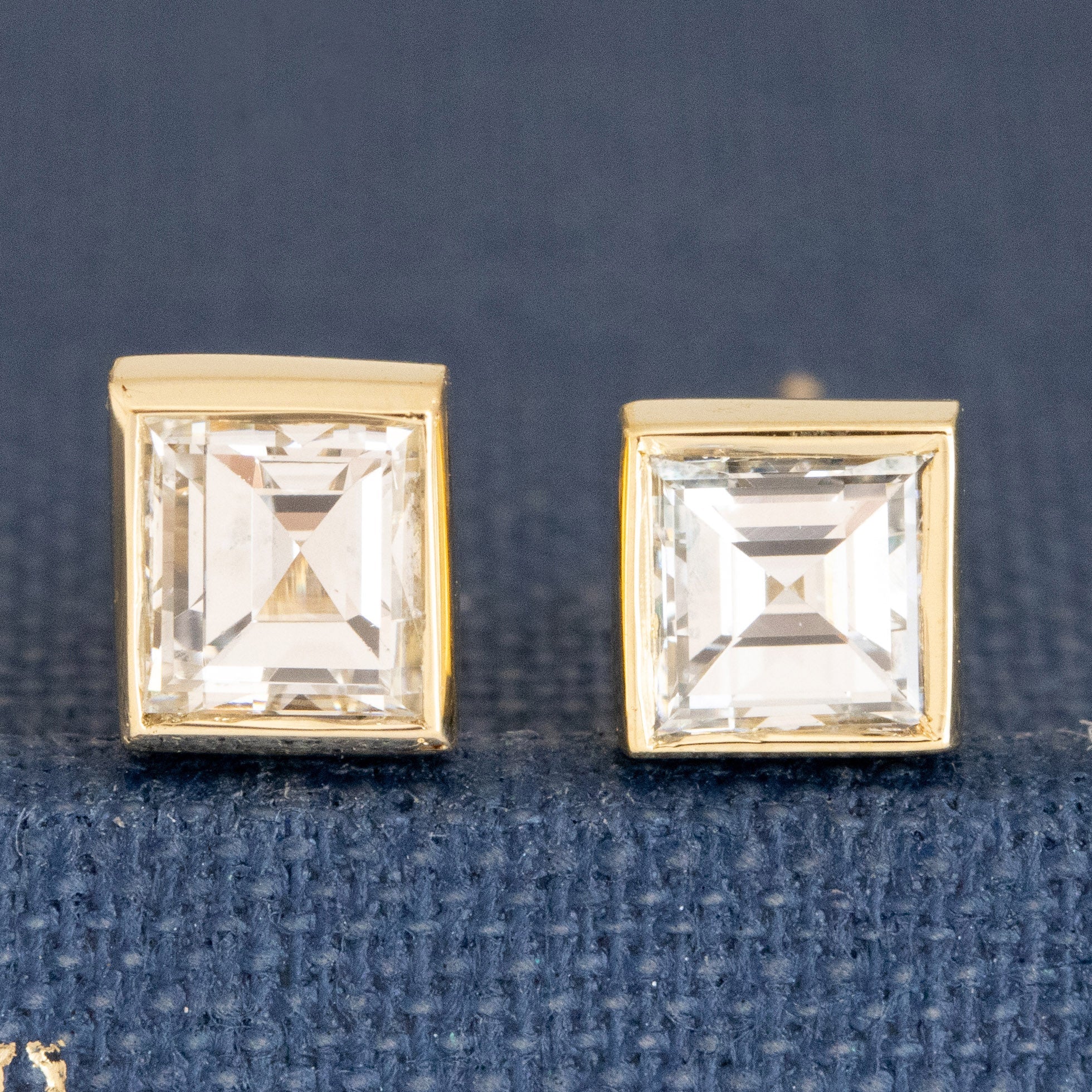 .75ctw Mismatched Carre Cut Diamond Bezel Stud Earrings