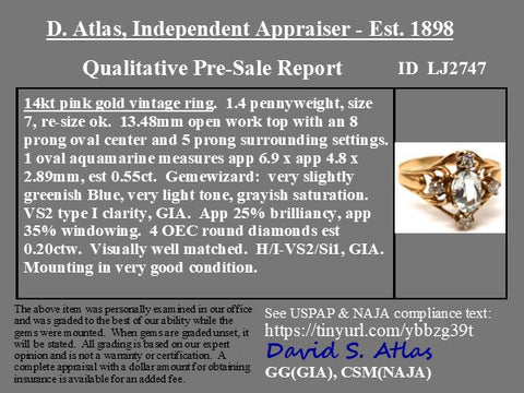 .75ctw Vintage Aquamarine & Diamond Ring