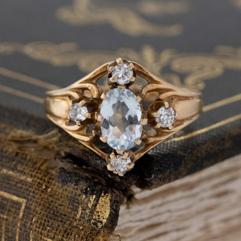 .75ctw Vintage Aquamarine & Diamond Ring
