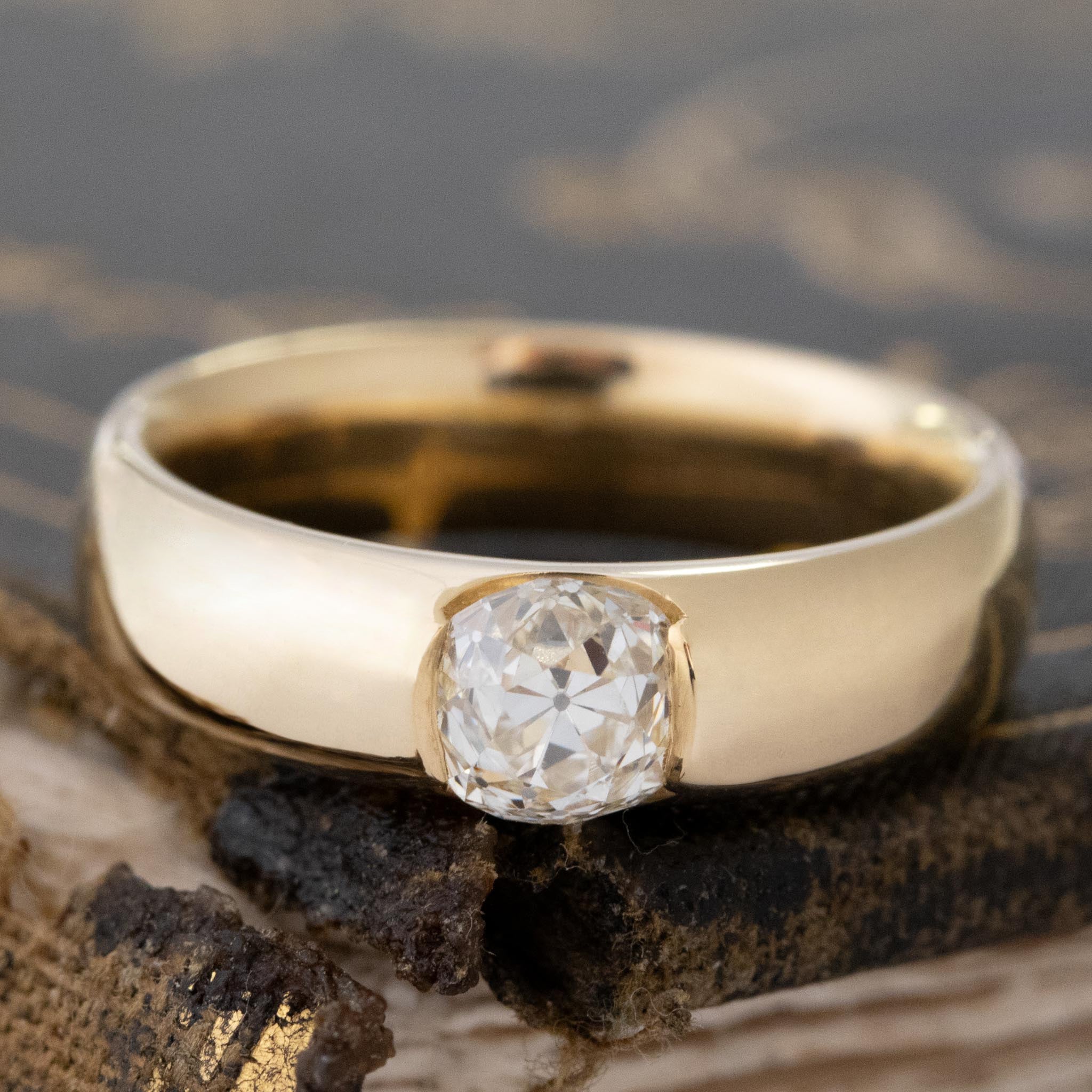 .77ct Old Mine Cut Diamond Flush Set Ring