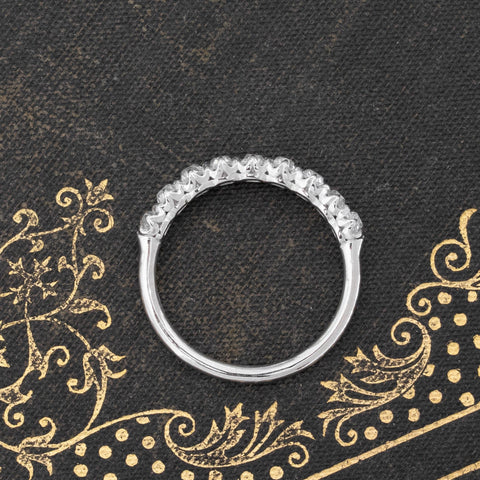 Side view of .77ctw Petite Old Mine Cut Diamond Half-Hoop Band, vintage-inspired band with Old Mine Cut Diamonds, crafted in platinum