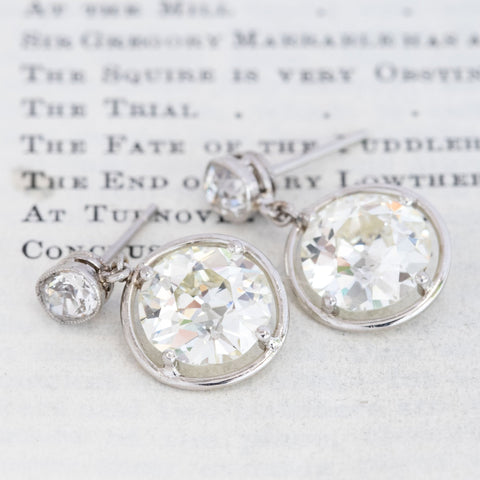 7.80ctw Art Deco Double Diamond Drop Earrings