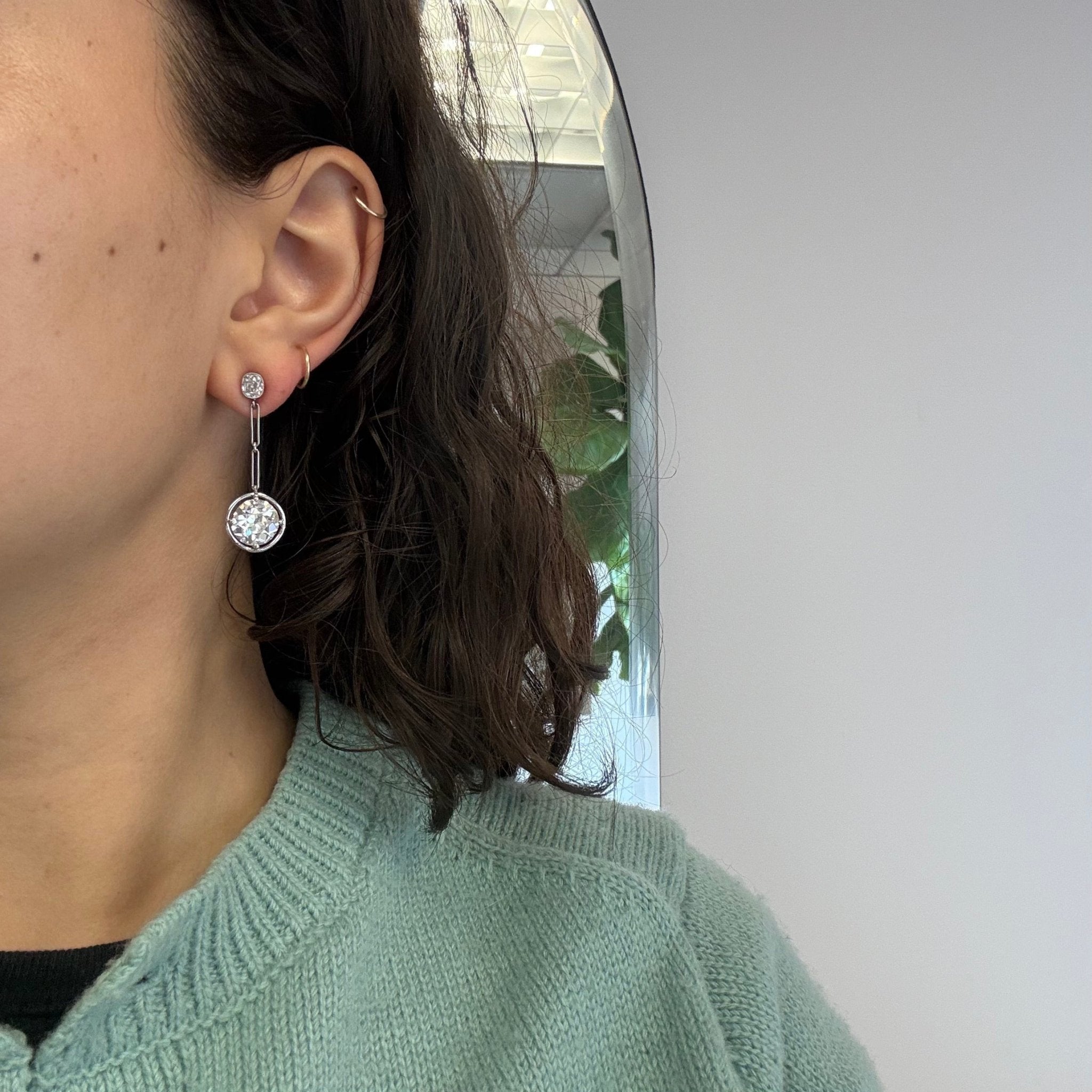 7.80ctw Art Deco Old European Cut Diamond Drop Earrings