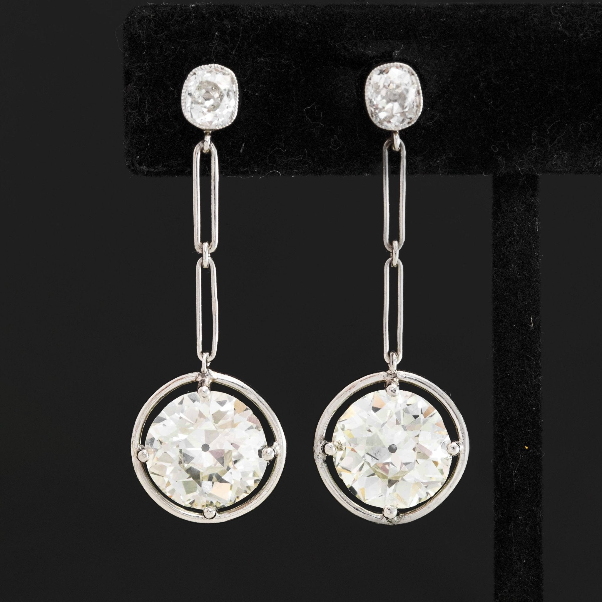 7.80ctw Art Deco Old European Cut Diamond Drop Earrings
