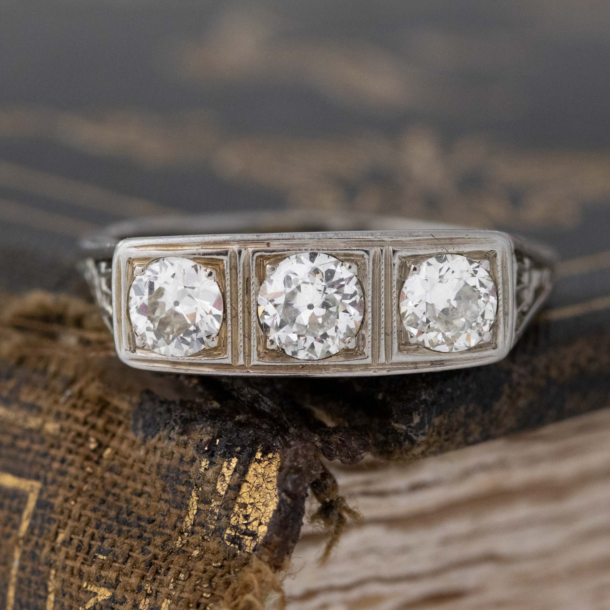 .78ctw Old European Cut Diamond Trilogy Ring