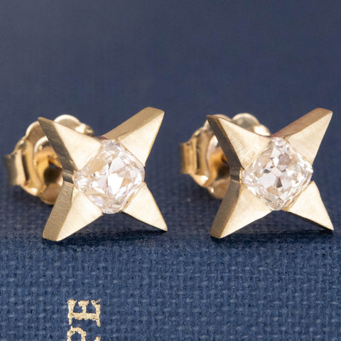 .78ctw Old Mine Cut Diamond Star Stud Earrings