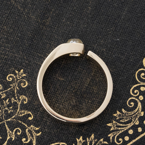 Side view of .79ct Old Mine Cut Diamond Open Cigar Band, vintage-inspired band with Old Mine Cut Diamonds, crafted in yellow gold