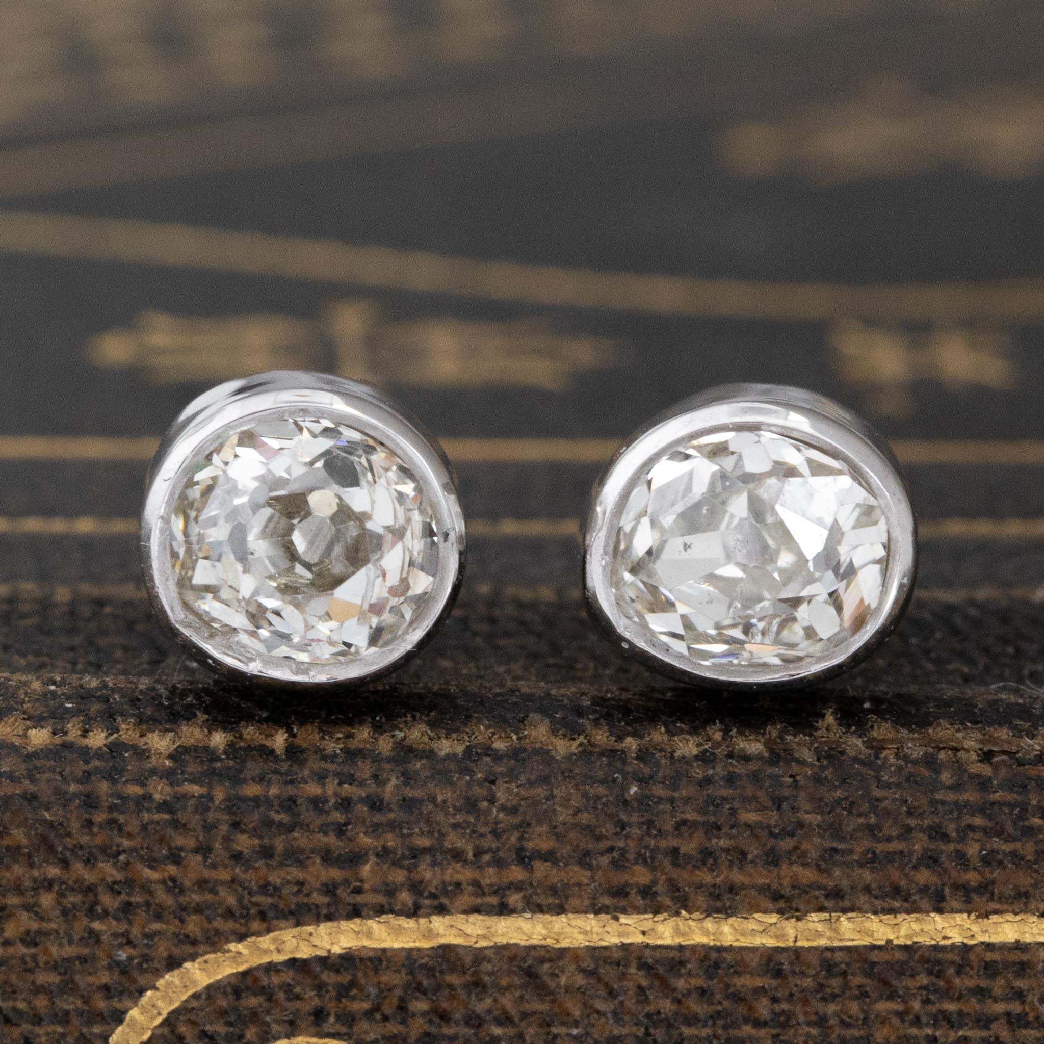 .79ctw Old Mine Cut Diamond Stud Earrings