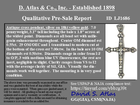 8.05ctw Antique Victorian Diamond Cross Pendant