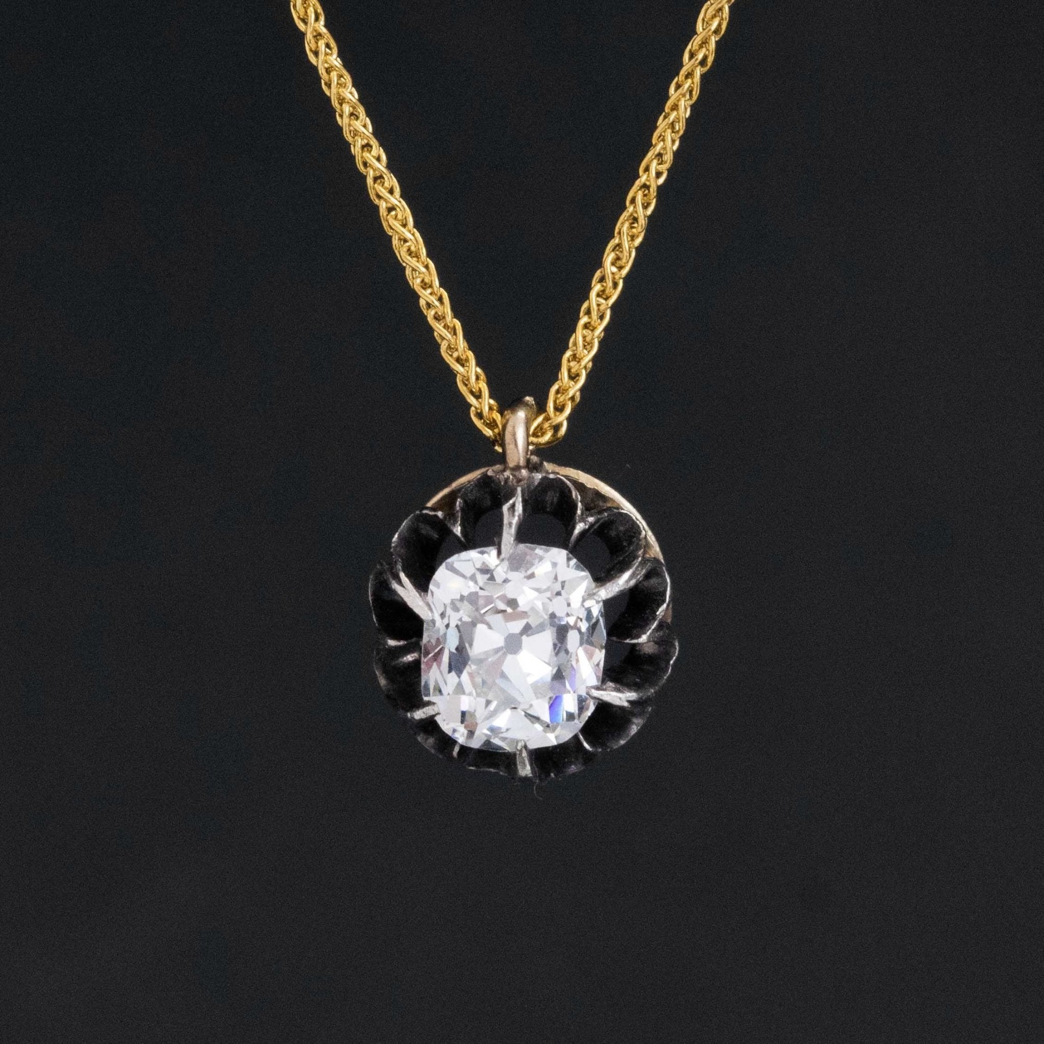 .80ctw Old Mine Cut Diamond Collet Pendant