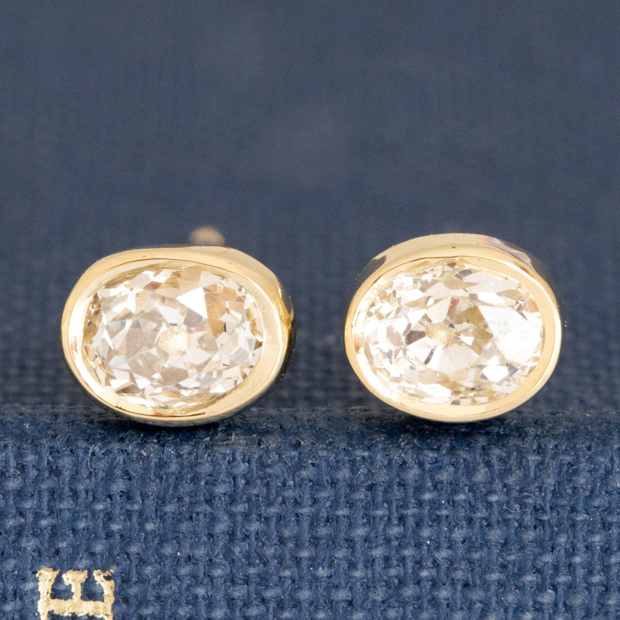 .80ctw Old Mine Oval Cut Diamond Bezel Stud Earrings