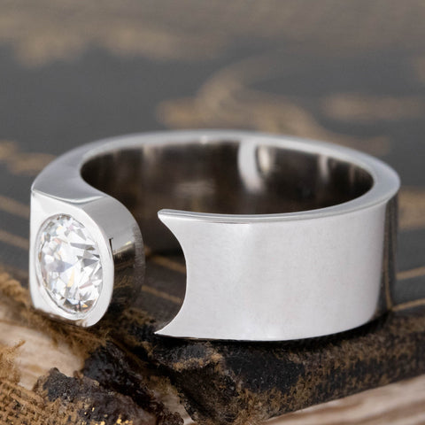 Antique lovers’ .81ct Old European Cut Diamond Open Cigar Band in platinum, featuring rare Earth-mined Old European Cut Diamonds