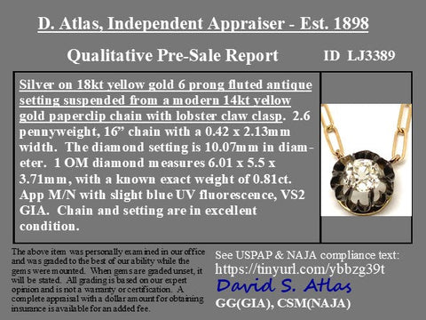 .81ct Old Mine Cut Diamond Victorian Buttercup Pendant