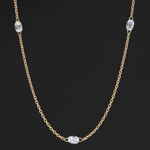 .81ctw Briolette Cut Diamond Station Necklace