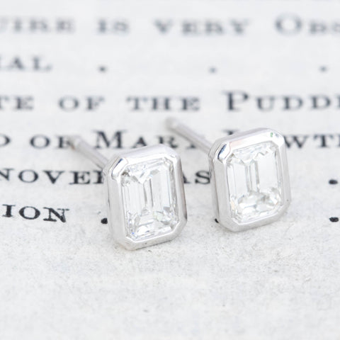 .81ctw Emerald Cut Diamond Bezel Stud Earrings