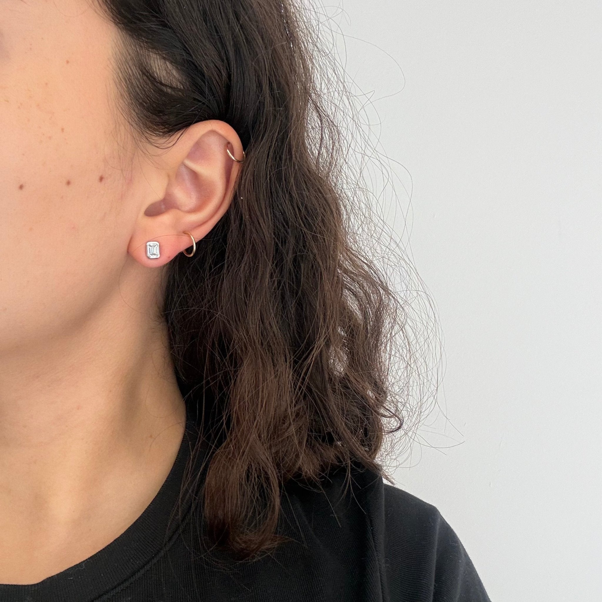 .81ctw Emerald Cut Diamond Bezel Stud Earrings