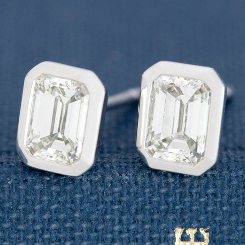 .81ctw Emerald Cut Diamond Bezel Stud Earrings