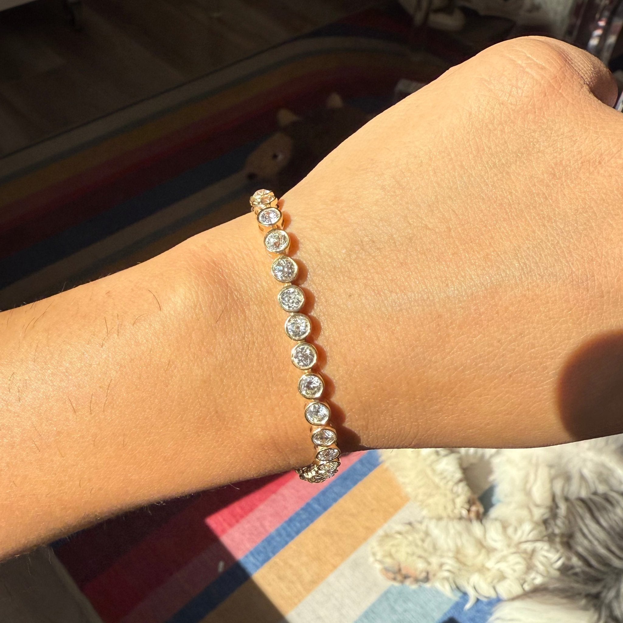 Elegant antique diamond tennis bracelet, bezel style