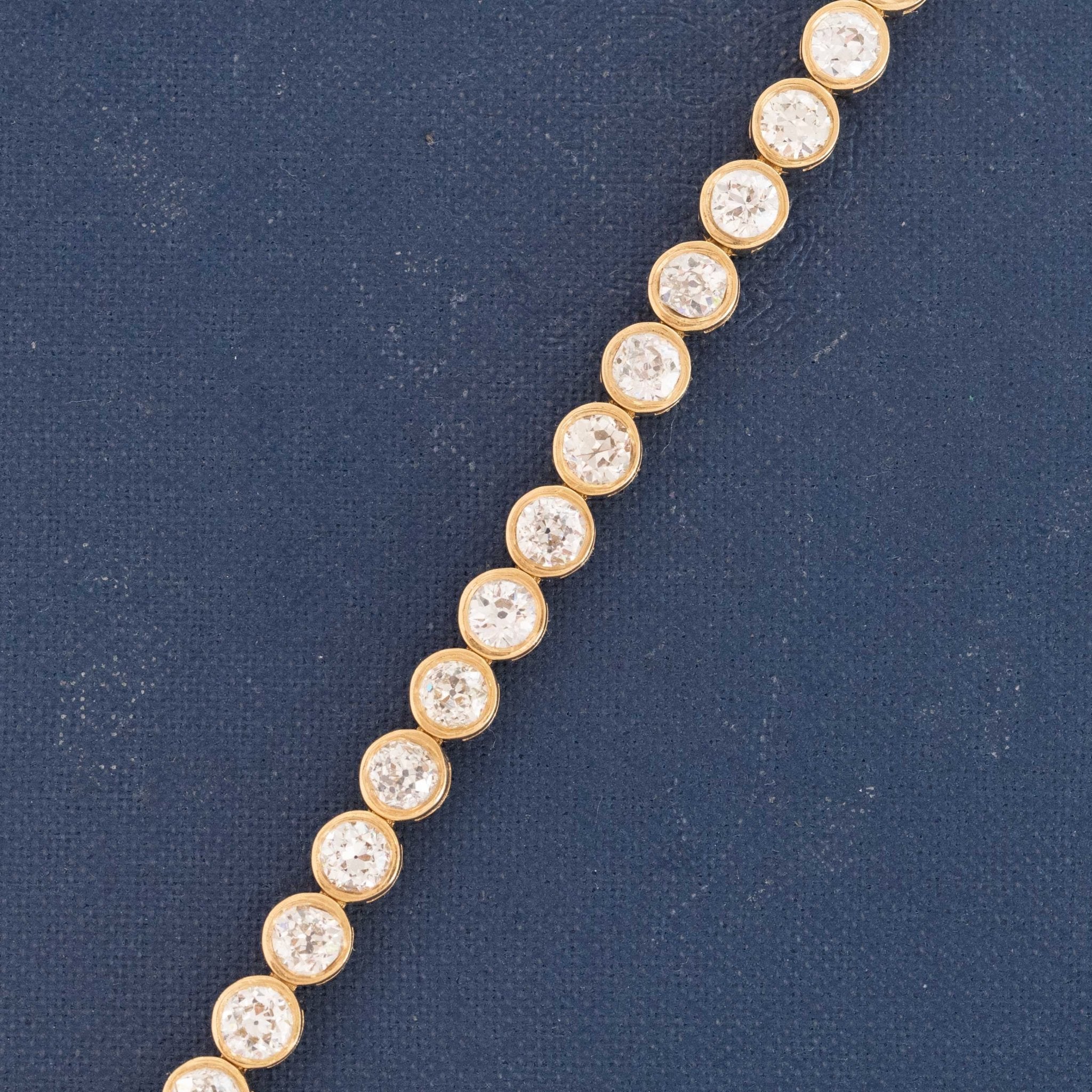 Vintage bezel-set diamond tennis bracelet close-up