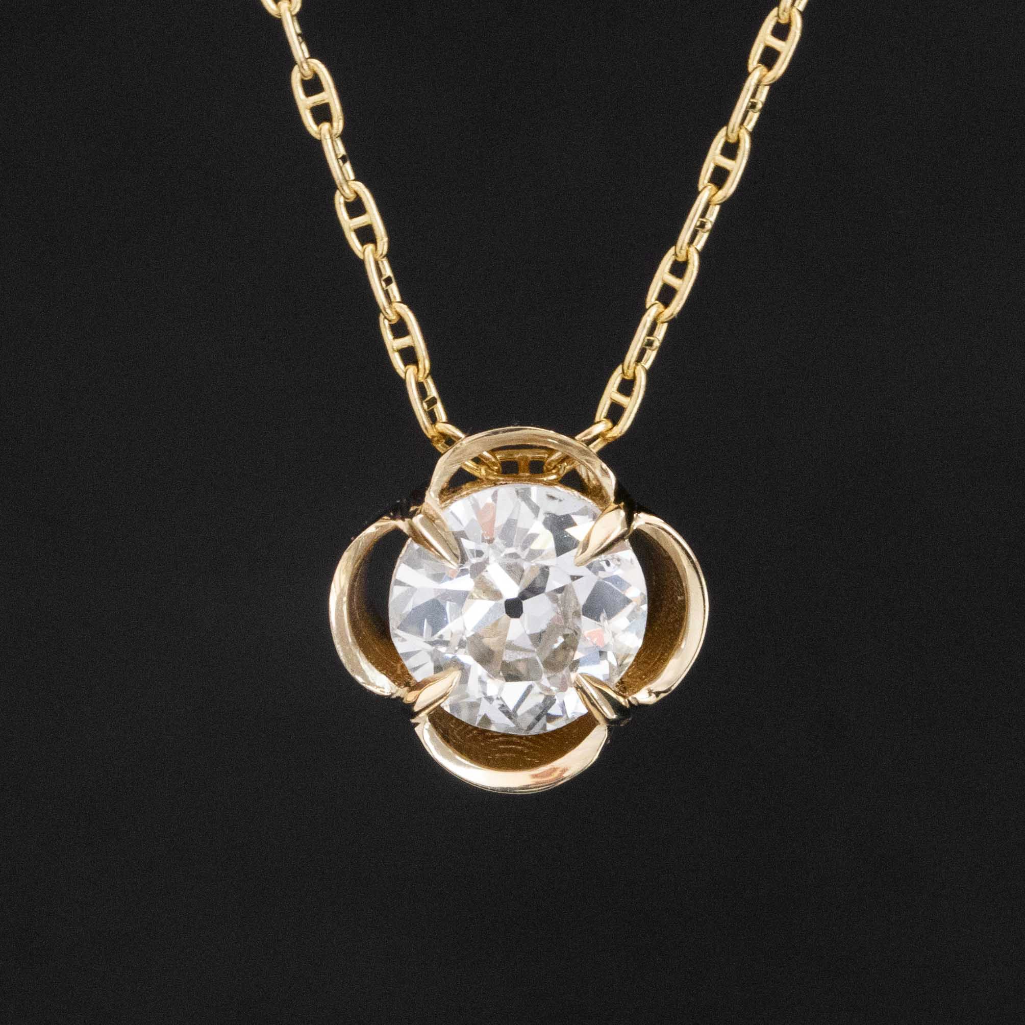 .82ct Old European Cut Diamond Clover Pendant