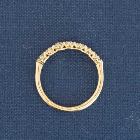 Side view of .83ctw Old European Cut Diamond Half-Hoop Band, natural Earth-mined Old European Cut Diamonds in yellow gold