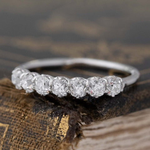 Antique lovers’ .83ctw Petite Old Mine Cut Diamond 7-Stone Band in platinum, featuring rare Earth-mined Old Mine Cut Diamonds